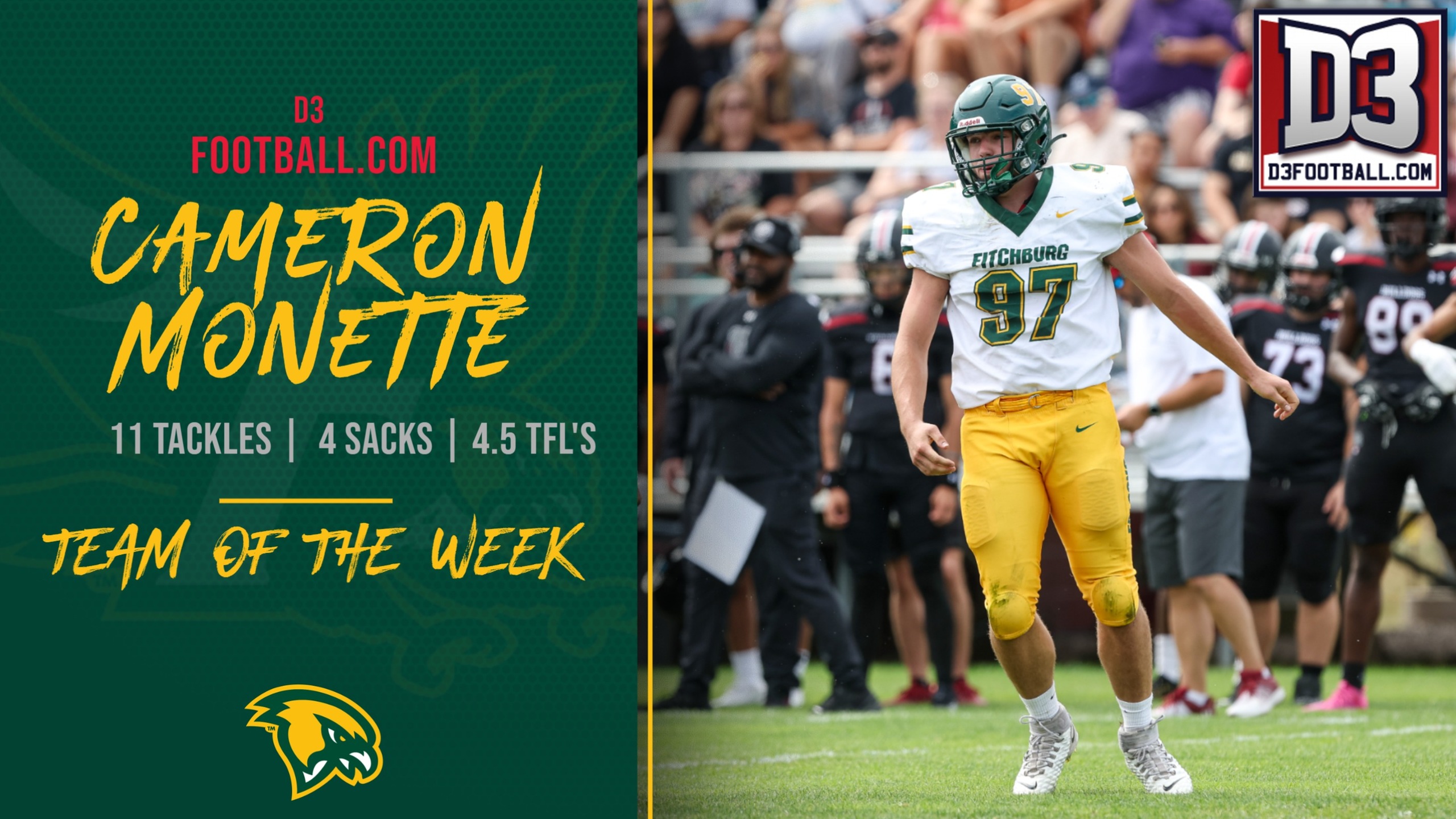 Monette Selected To D3 Football.Com Team Of The Week