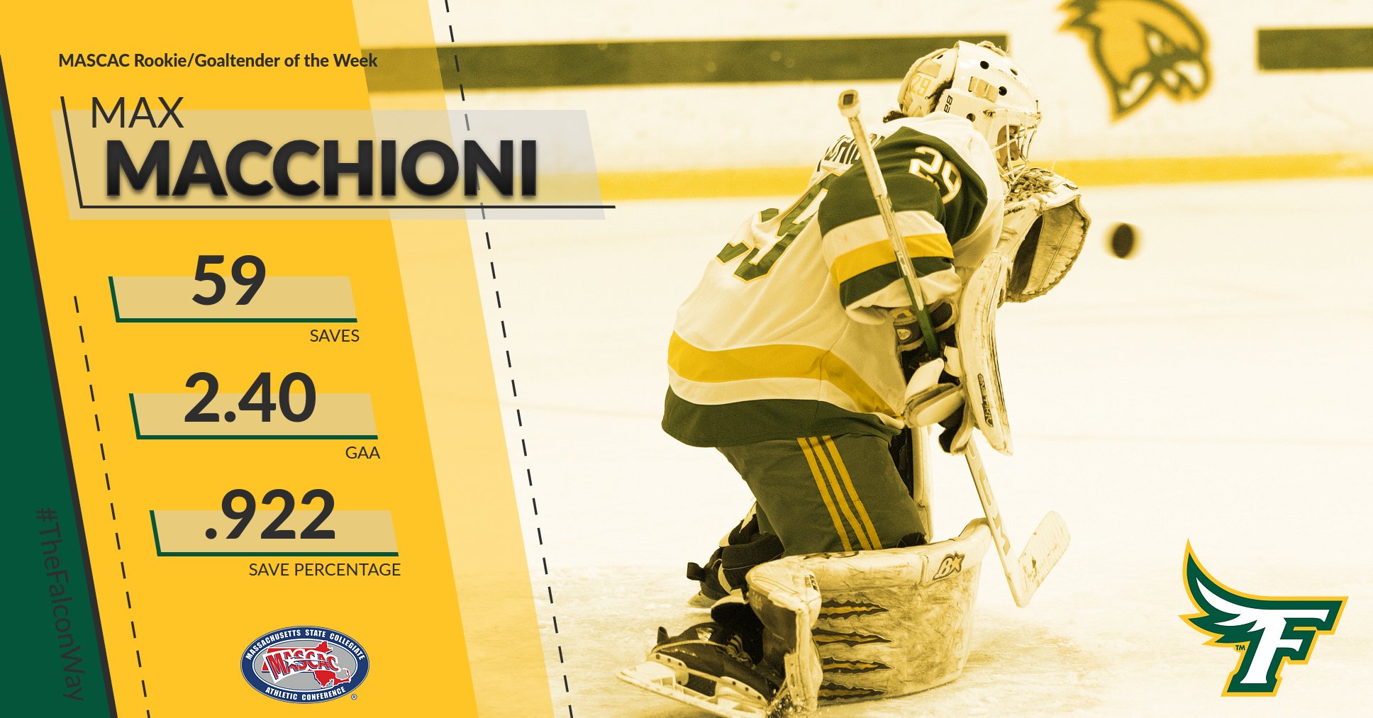 Macchioni Earns Both MASCAC Rookie And Goaltender Of The Week